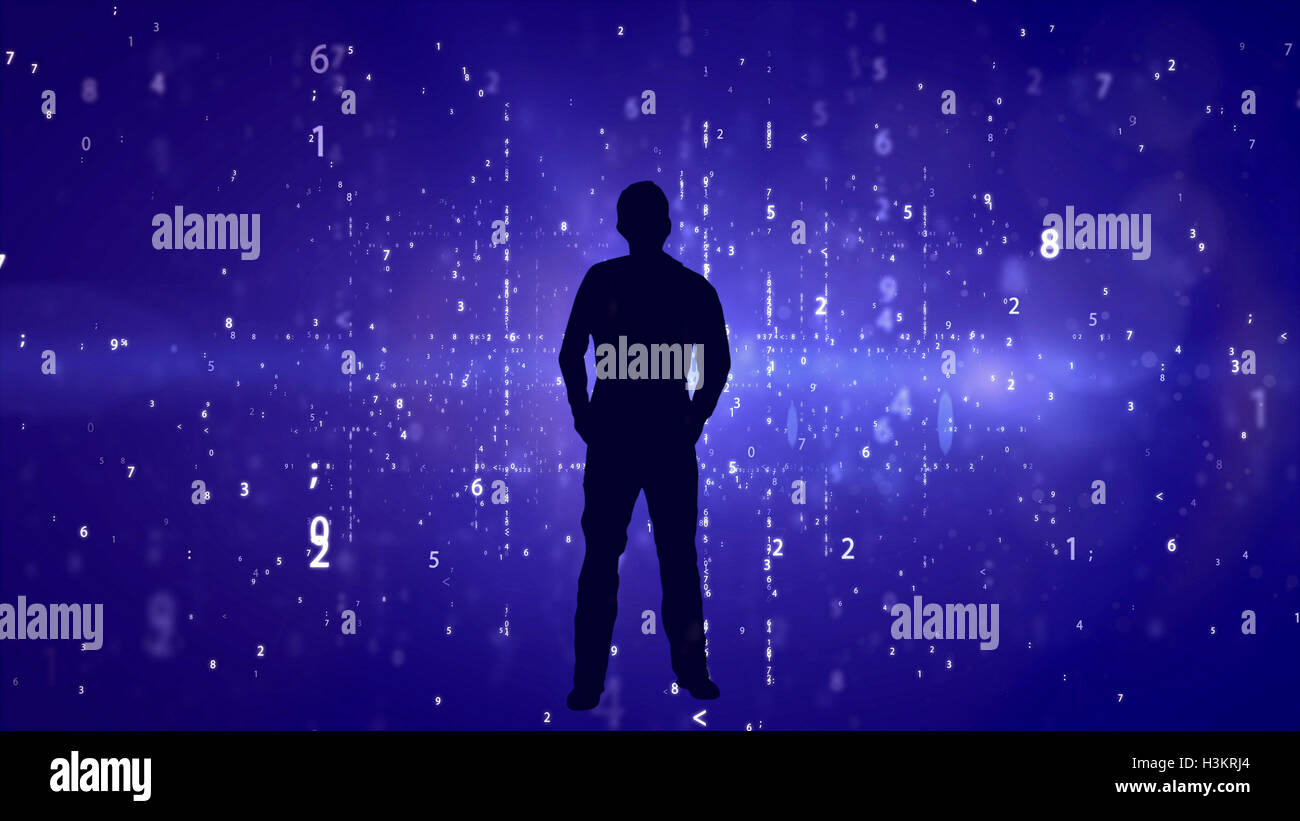Silhouette of man on matrix effect background Stock Photo - Alamy