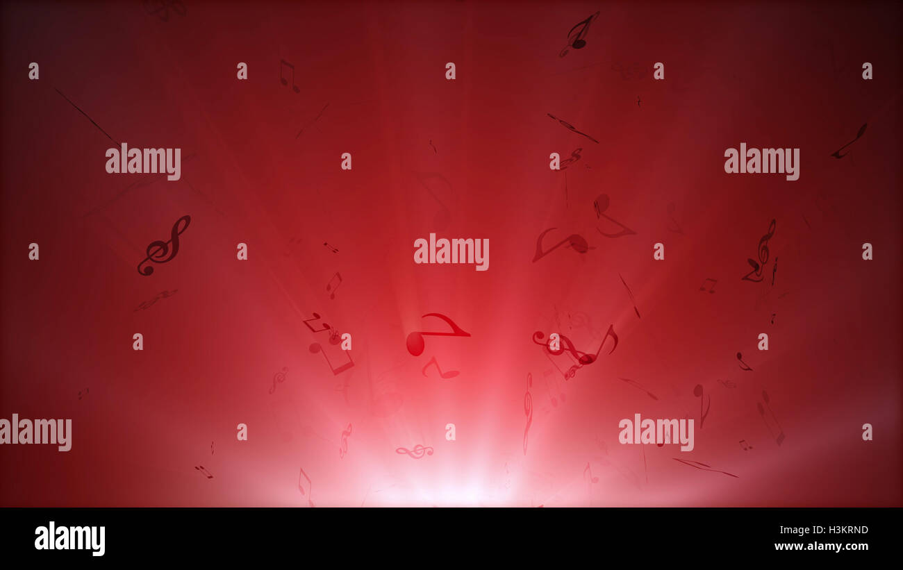 Illustration of Music notes fly out from bottom of screen. Red Color ...