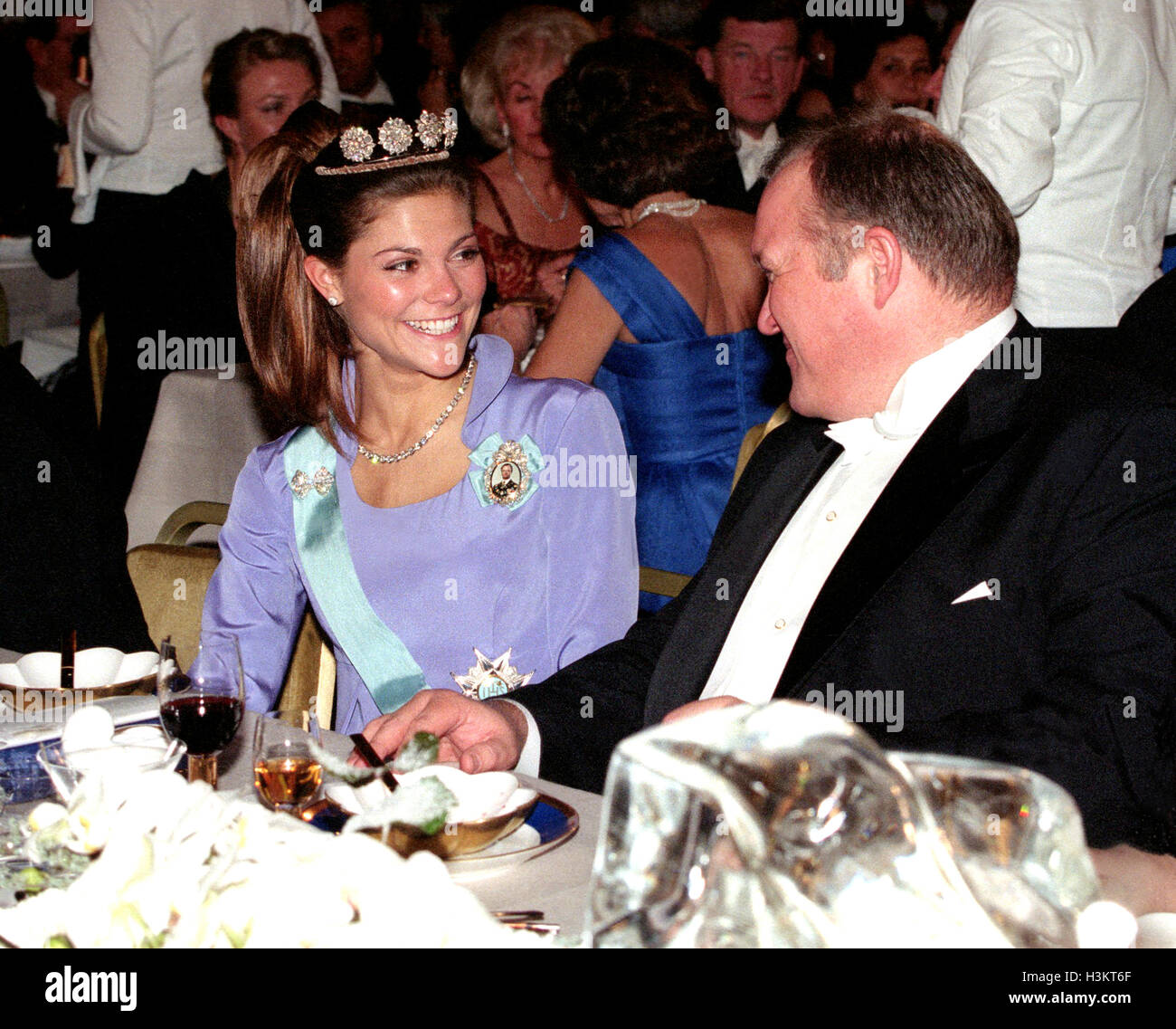 CROWN PRINCESS VICTORIA at the Nobel banquet with Swedish Prime minister Göran Persson 1997 Stock Photo