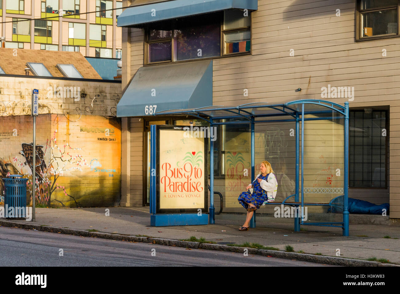 Bus 9 to Paradise, DTES, Vancouver, British Columbia, Canada Stock Photo