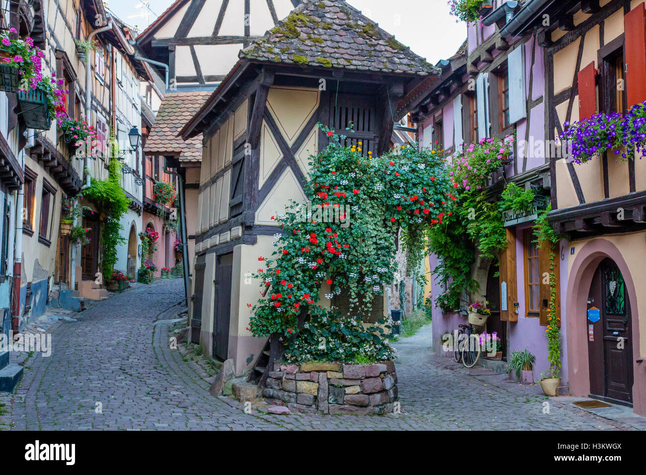 Rue des remparts and Pigeonnier house in Eguisheim, Alsace, France