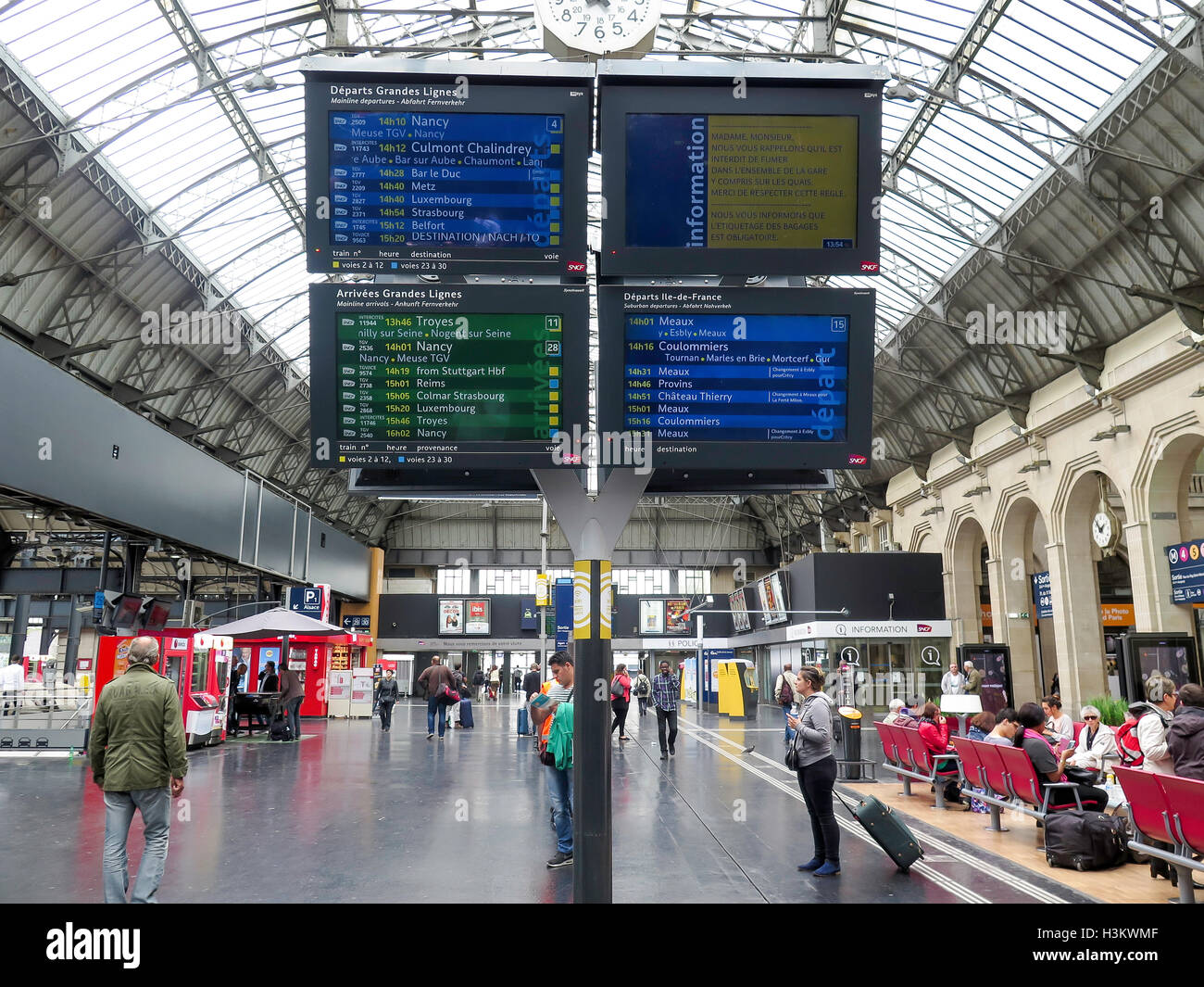 Gare de l'Est, interior view of the East Railway Station, Paris, France, Europe Stock Photo