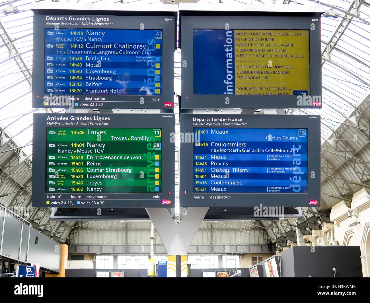 Train Coulommiers Paris Gare De L Est Direction sign in Train Station in Paris Gare de l'Est, interior view of  the East Railway Station, Paris, France, Europe Stock Photo - Alamy