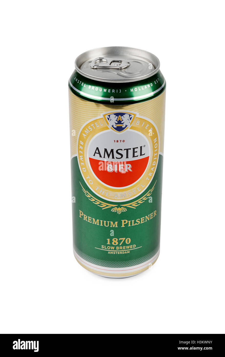 Amstel Premium Pilsener is an internationally known brand of beer produced by Heineken Internat Stock Photo