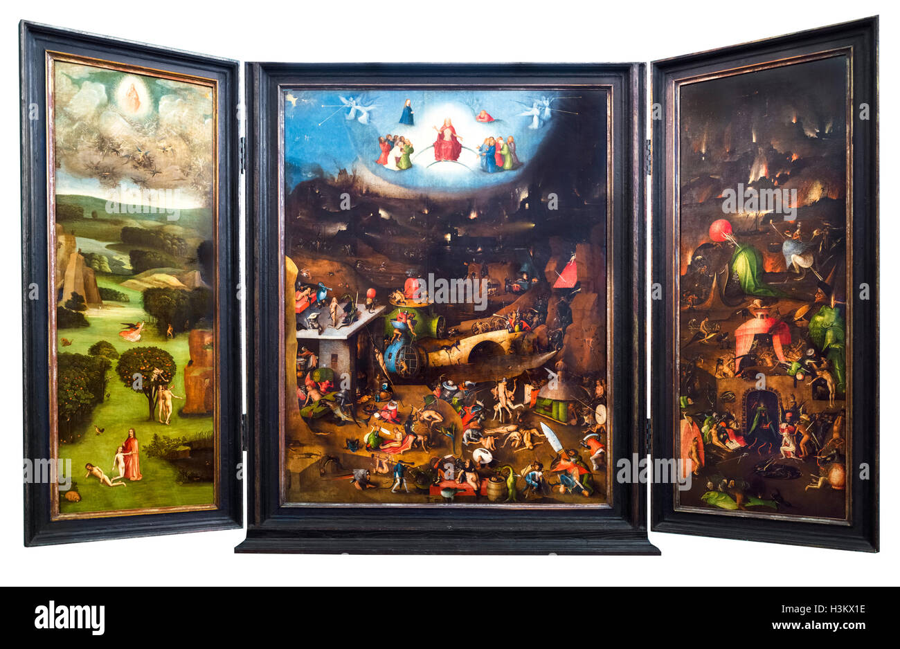 Hieronymus Bosch, The Last Judgment. Triptych of The Last Judgement by Hieronymus Bosch, oil on wood, c.1482. The work resides in the Academy of Fine Arts, Vienna, Austria. Stock Photo
