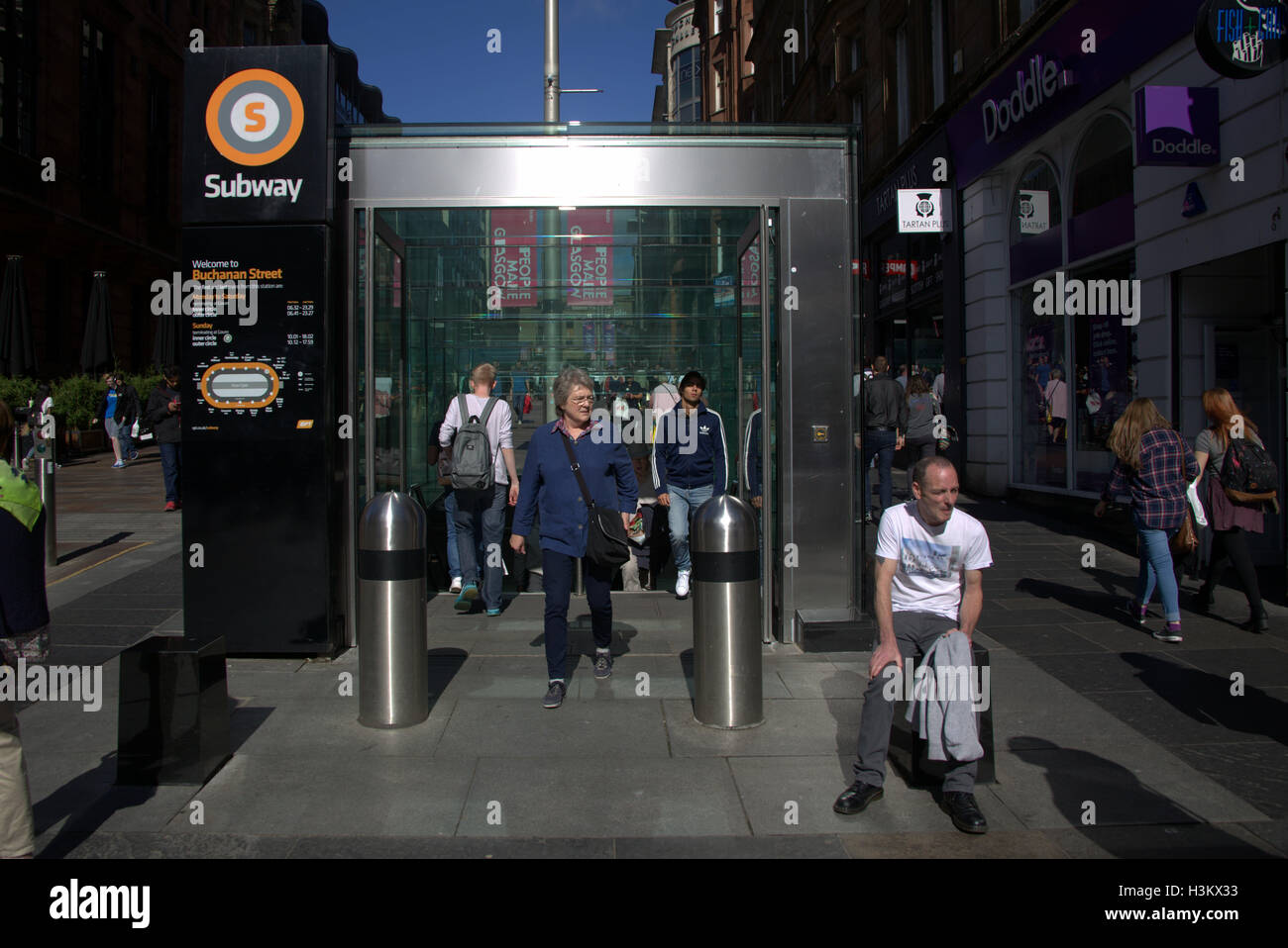 Glasgow underground or Subway entrance to  buchanan street, station sunny Stock Photo