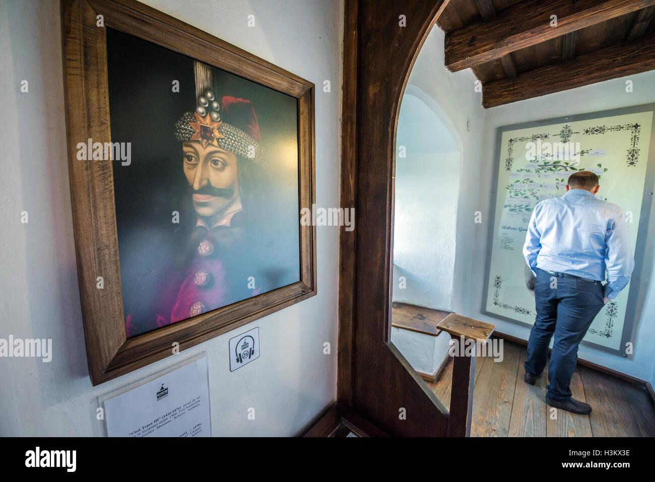 Portrait of Vlad the Impaler in Bran Castle, Romania called Dracula's Castle, home of title character in Bram Stoker's 'Dracula' Stock Photo