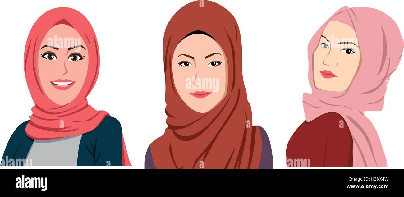 Muslim Girls Avatars Set Asian Traditional Hijab Collection Stock Vector