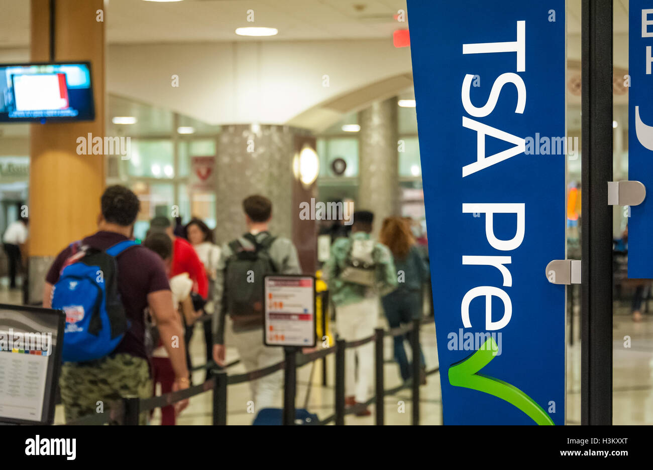 TSA Pre-check signage at Atlanta International Airport where passengers await screening at the security checkpoint. (USA) Stock Photo