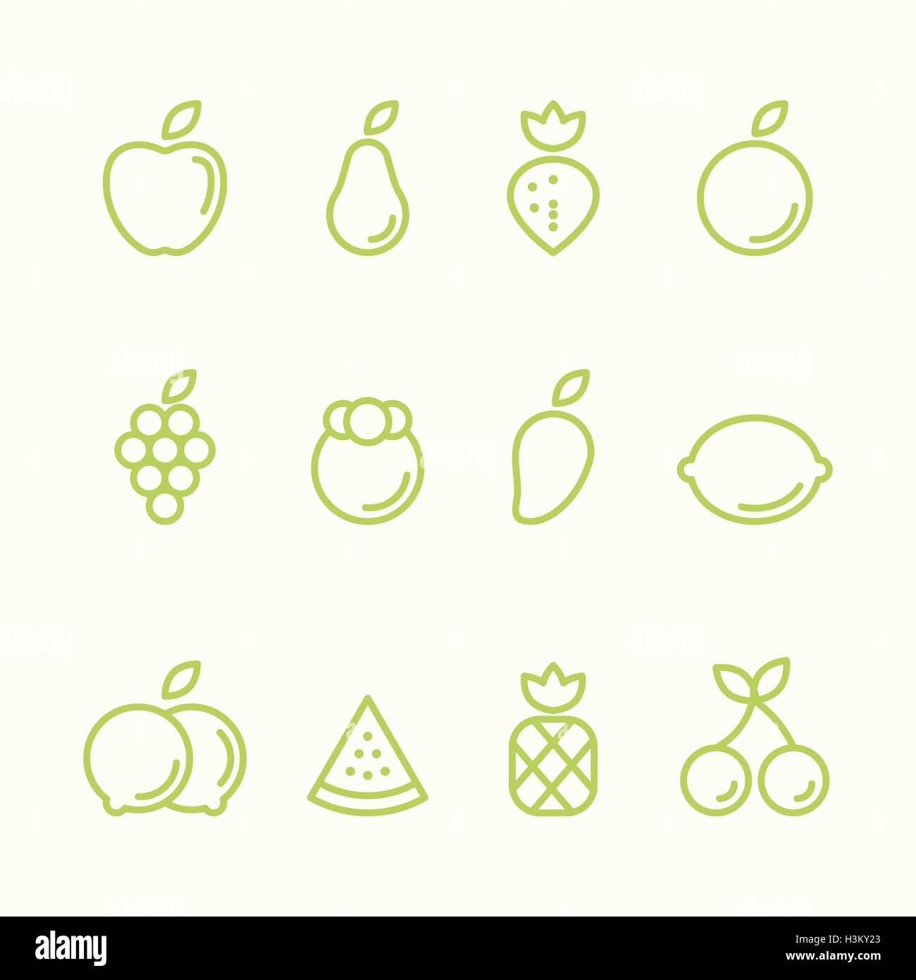 Fruit outline icon set flat design, isolated, vector illustration Stock ...