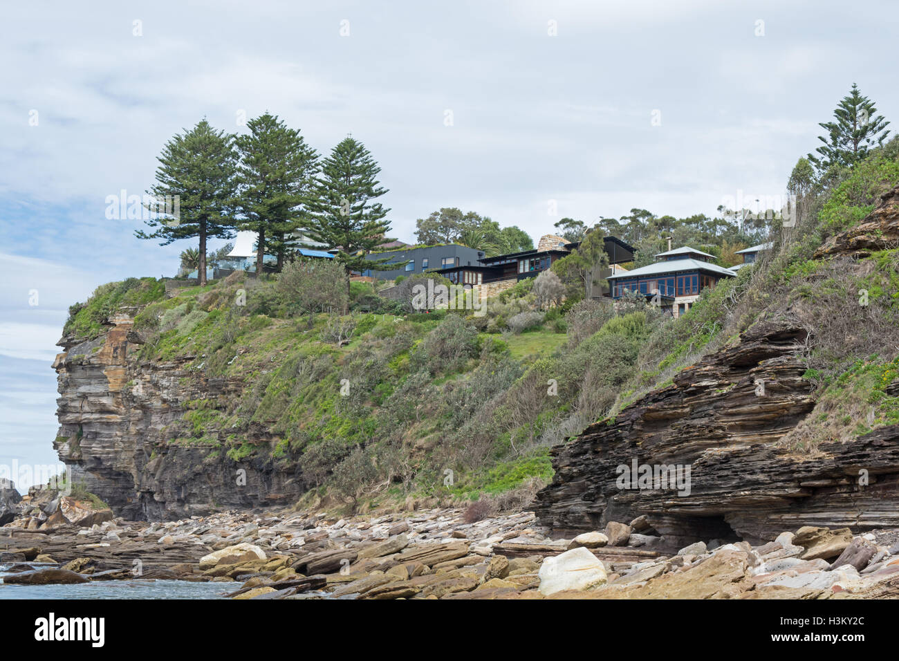 Private Homes overlooking Sydney's  Avalon Beach Australia. Stock Photo