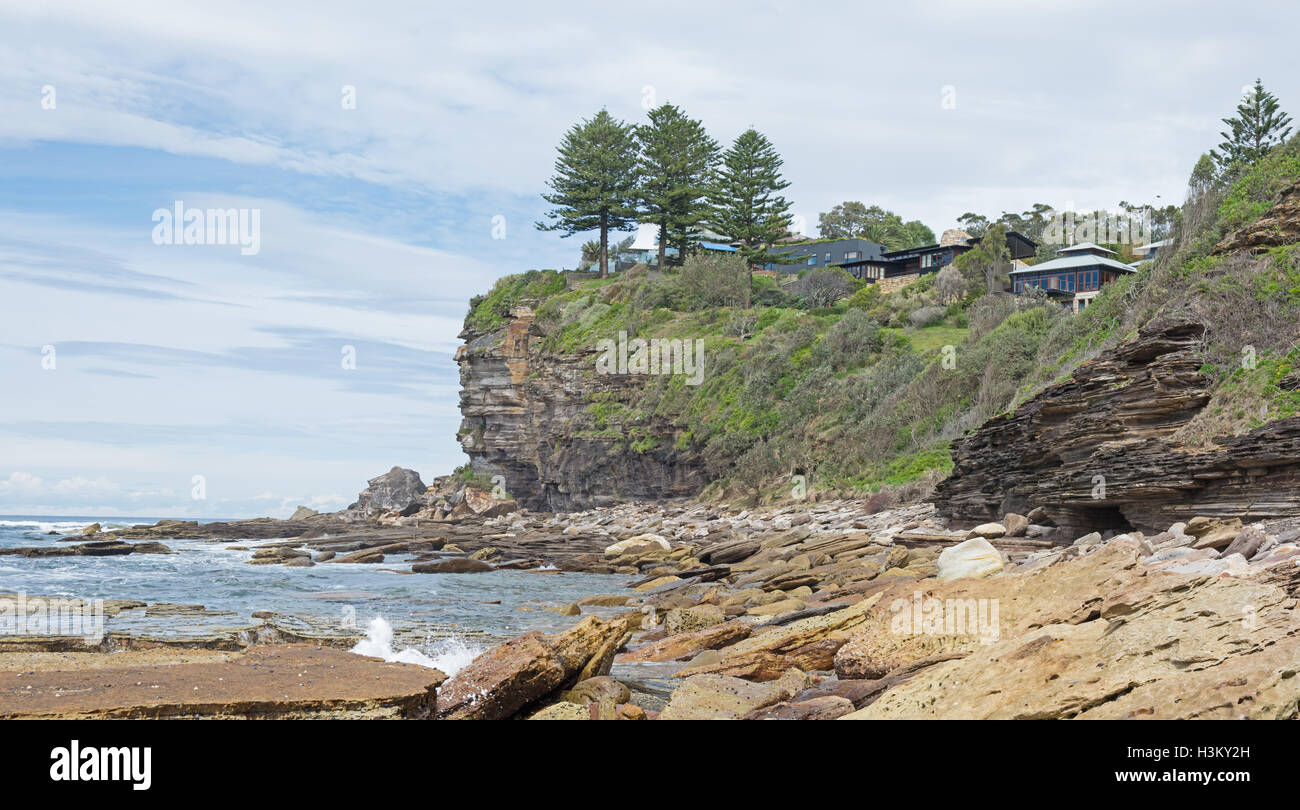 Private Homes overlooking Sydney's  Avalon Beach Australia. Stock Photo