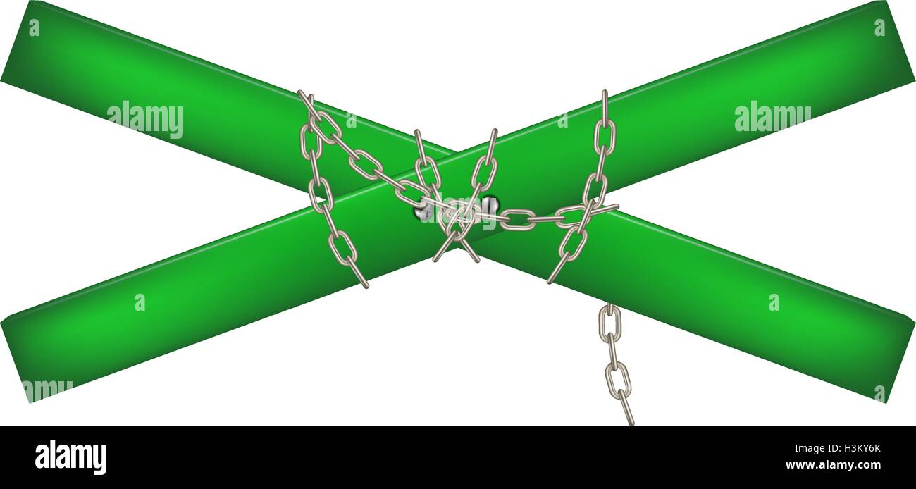 Wooden crossbar in green design connected by chain Stock Vector Image