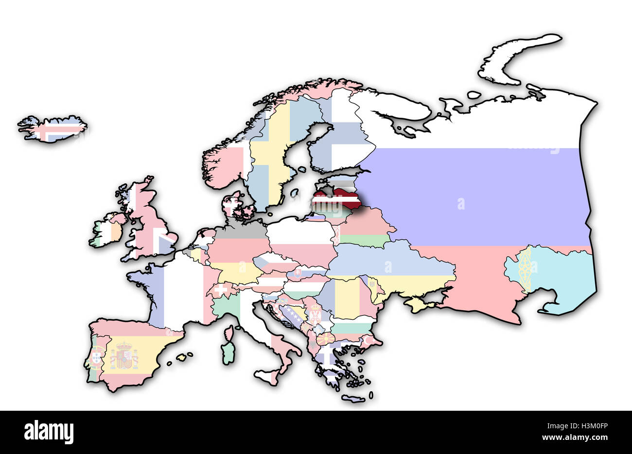 some very old grunge map of latvia with flag on map of europe Stock ...