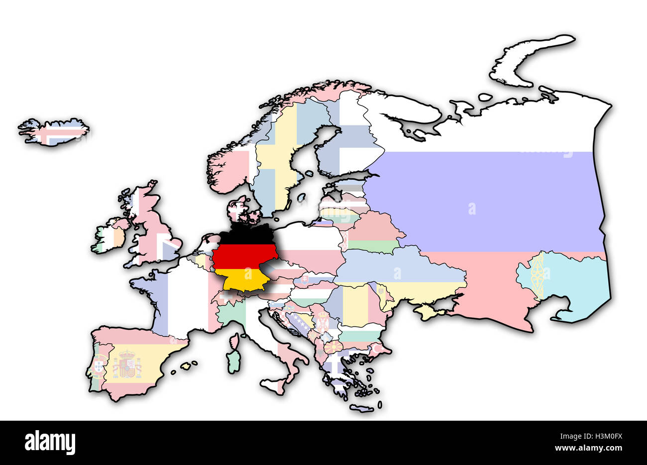 some very old grunge map of germany with flag on map of europe Stock ...