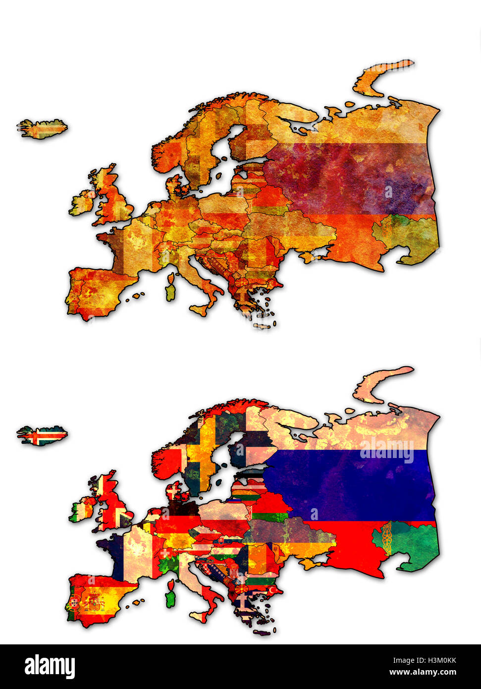 some very old grunge map of european countries with flags Stock Photo ...