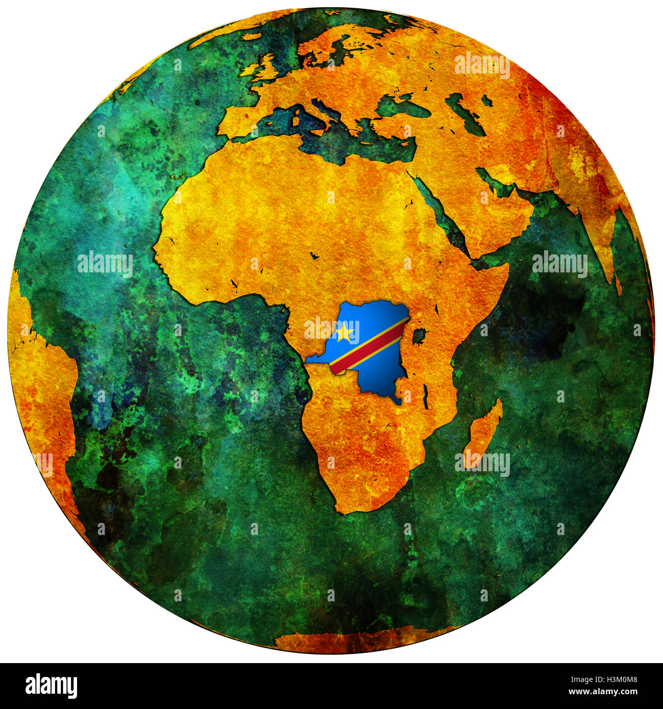 congo territory with flag on map of globe Stock Photo