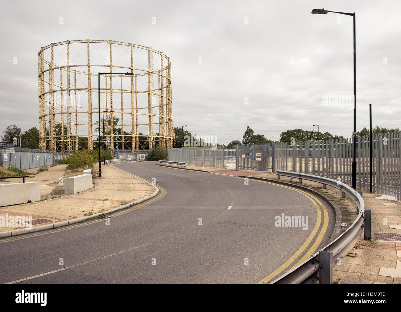 The last remaining Hornsey gas holder viewed from Mary Neuner Road, North London. Stock Photo