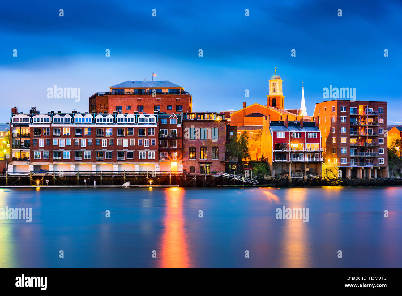 Portsmouth, New Hampshire, USA town skyline on the Piscataqua River. Stock Photo