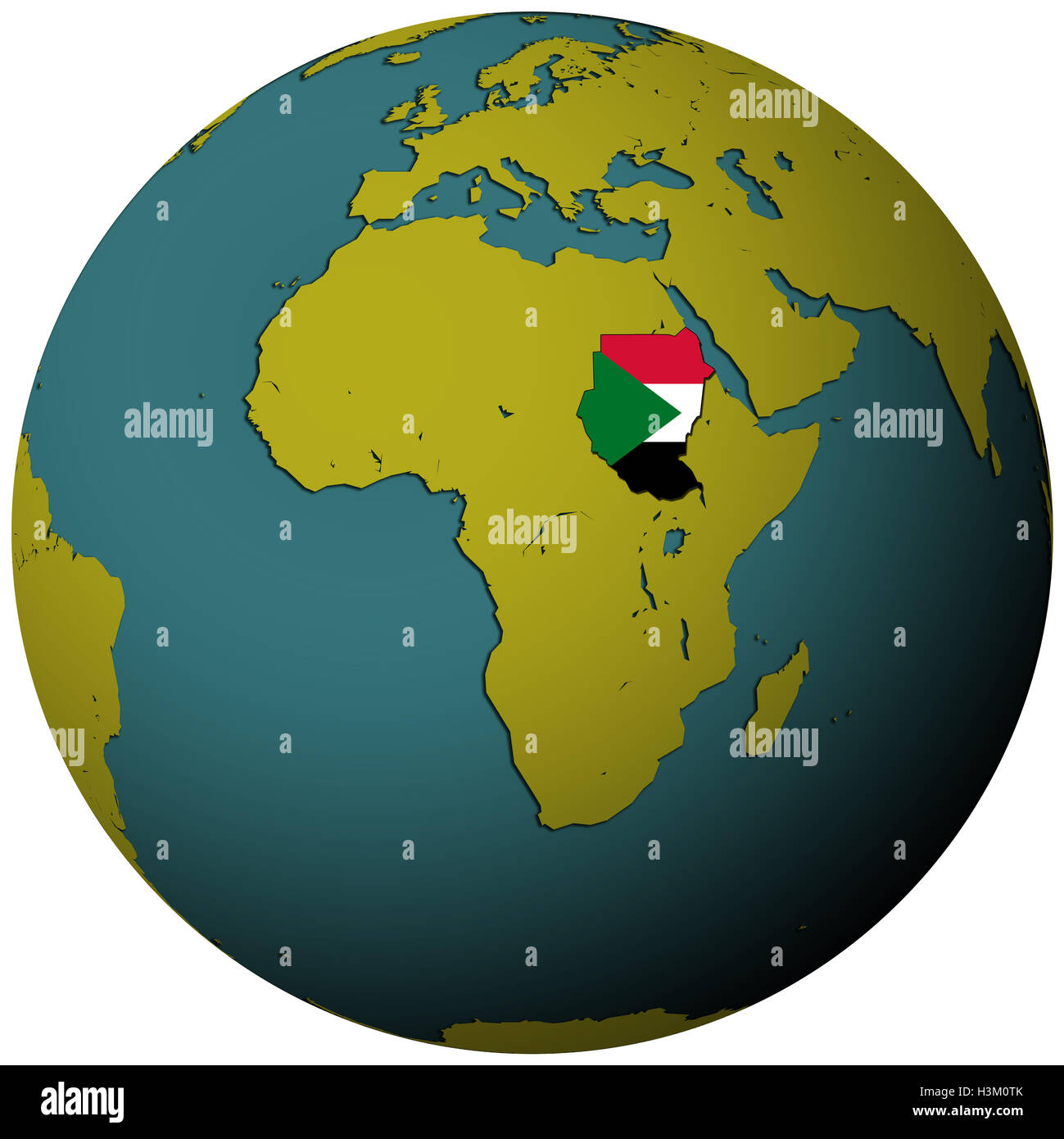 sudan territory with flag on map of globe Stock Photo