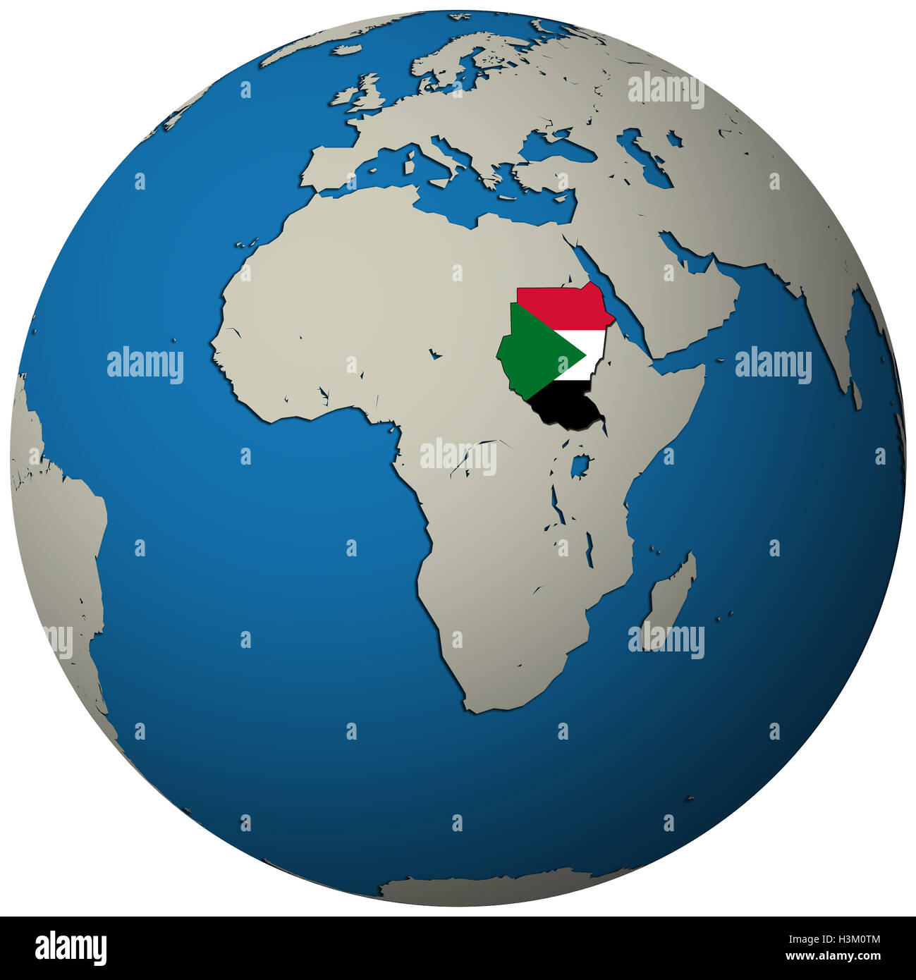 sudan territory with flag on map of globe Stock Photo