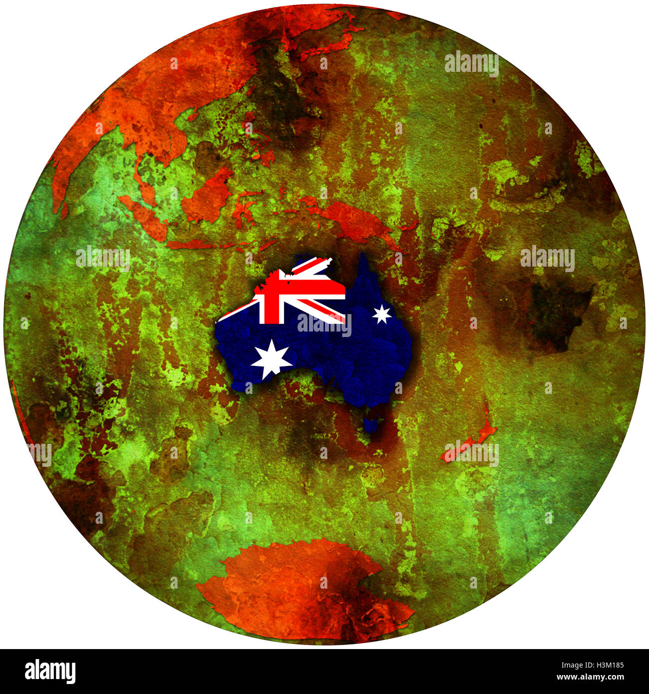 3d view from space on southern hemisphere with australia flag Stock ...