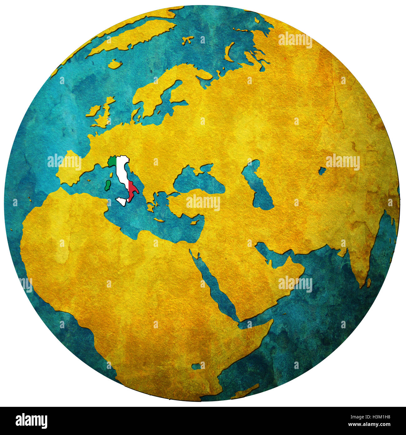 Italy On A Globe Italy Territory With Flag On Map Of Globe Stock Photo - Alamy