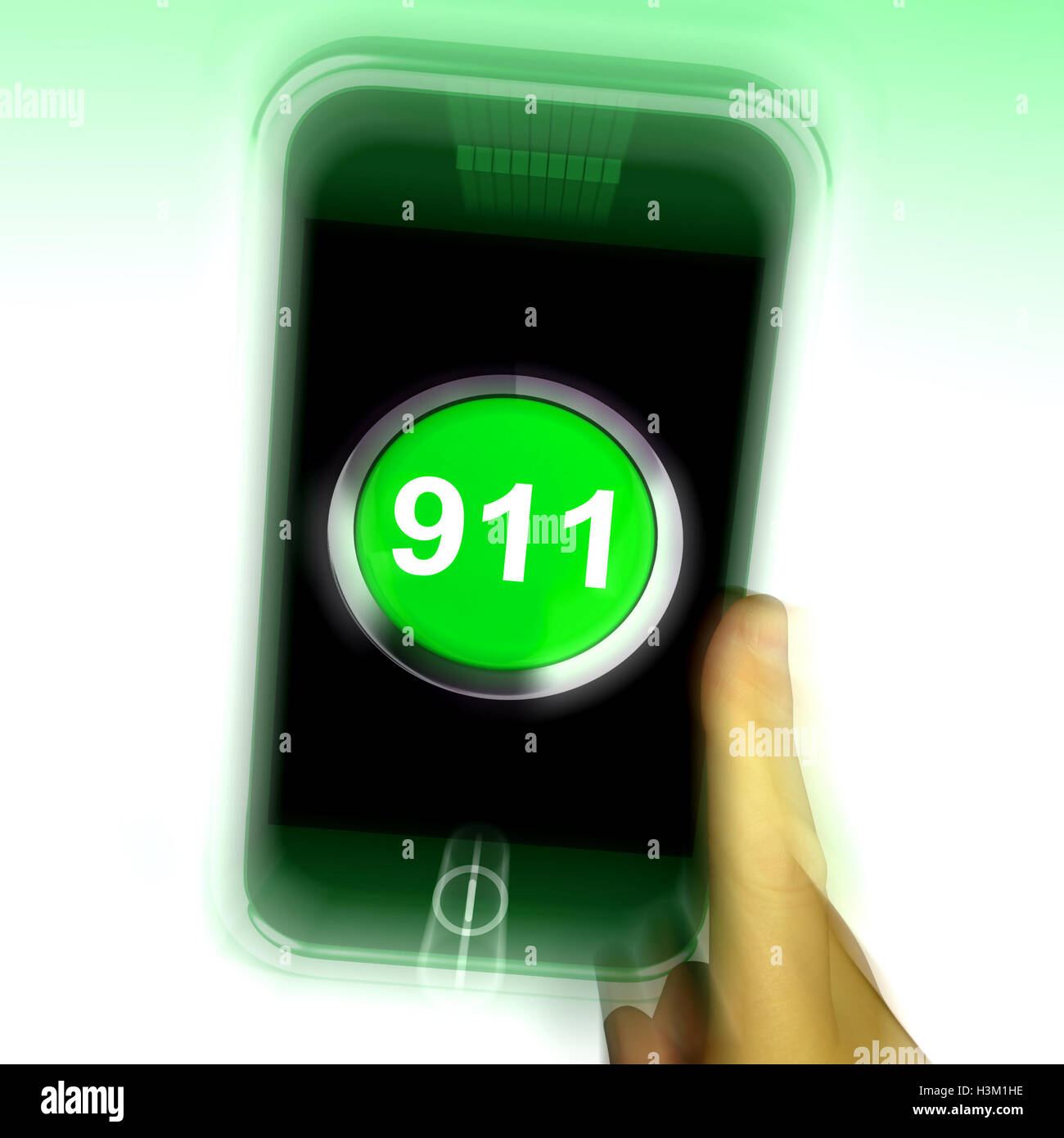 Nine One On Mobile Phone Shows Call Emergency Help Rescue 911 Stock Photo