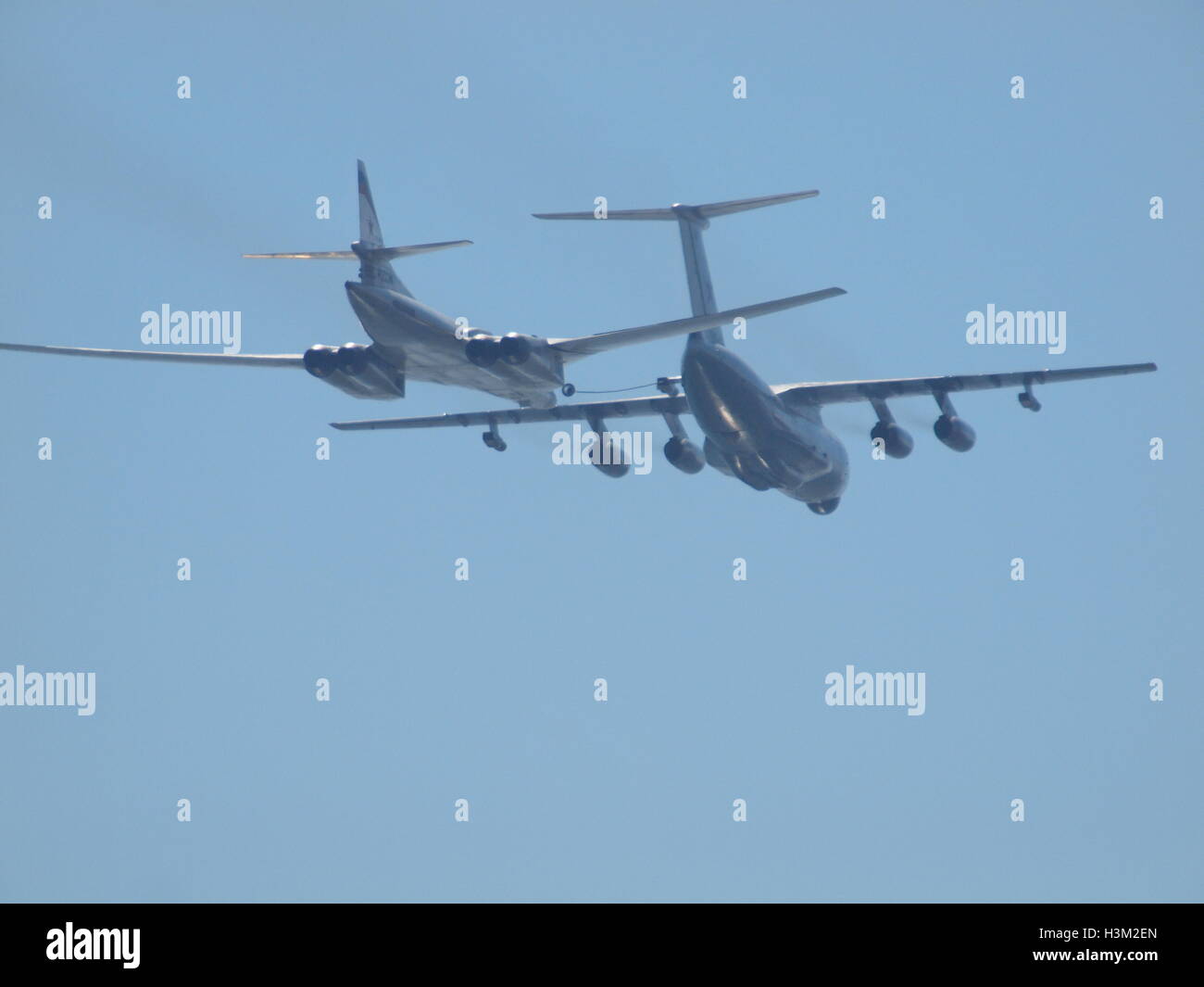 MOSCOW - MAY 9: Russian army military jets during military parade for the Victory Day which take place at Moscow's Red Square (strategic rocket carrie Stock Photo