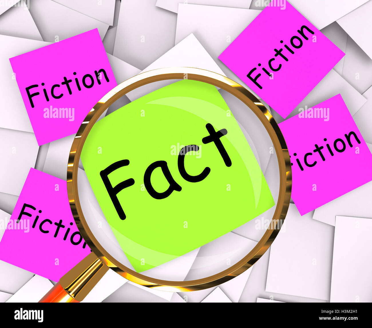 Fact Fiction Post-It Papers Mean Truth Or Myth Stock Photo