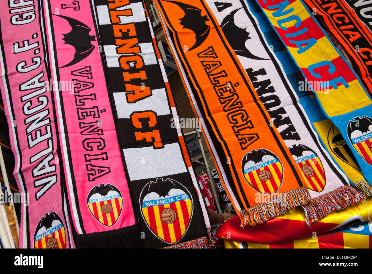 Display of Valencia football scarves Stock Photo