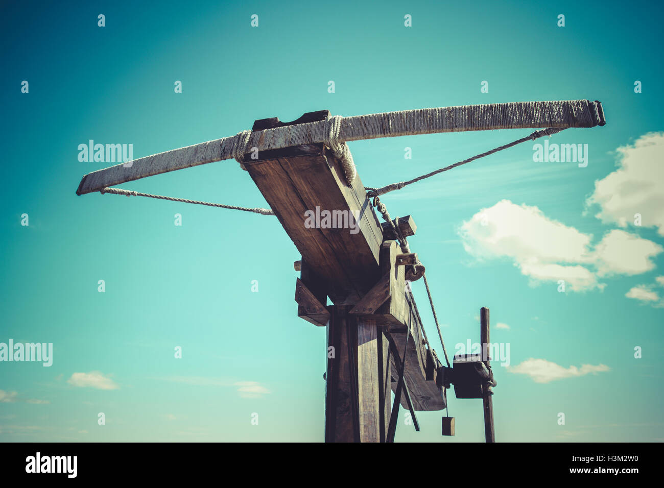 Medieval siege weapons, crossbows, onagers, catapults and batter Stock Photo