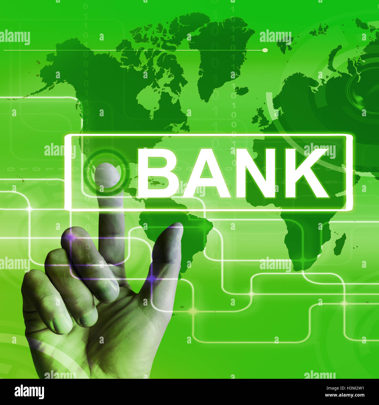 Bank Map Displays Online and Internet Banking Stock Photo