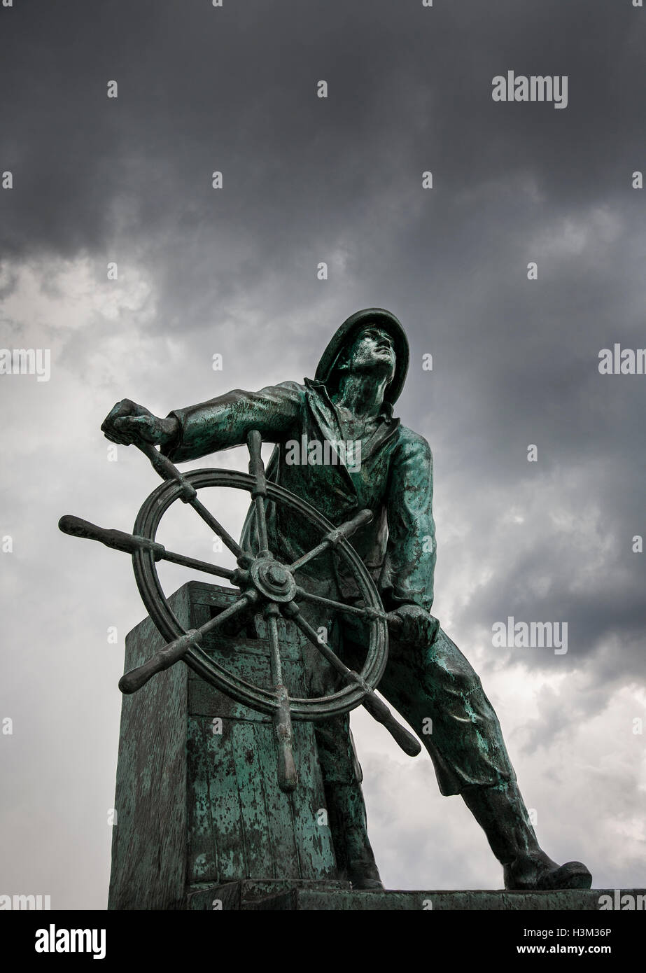 Fisherman's Memorial in Glouchester, Massachusetts, USA 'They That Go Down to the Sea in Ships'. New England, ship in storm seaside objects Stock Photo