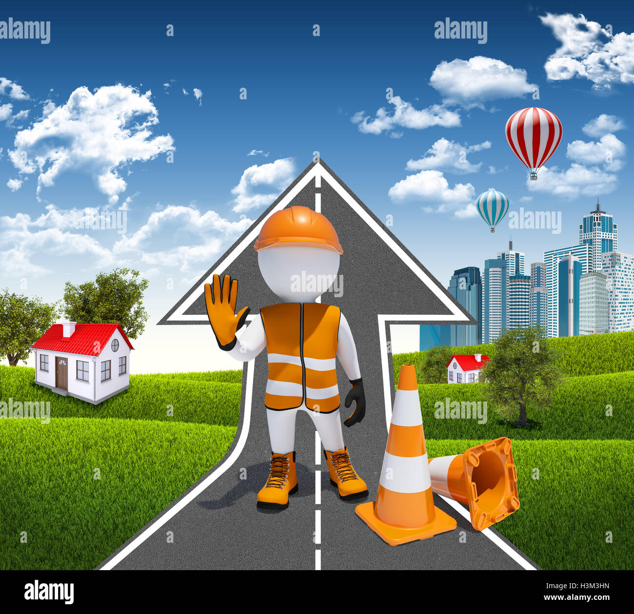 3d worker and traffic cones Stock Photo - Alamy