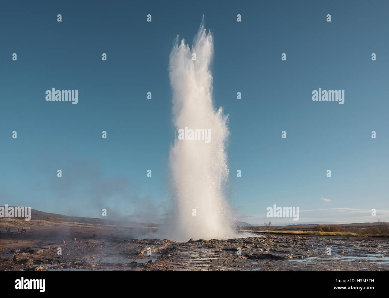 The famous Strokkur hot spring geyser erupting in Iceland Stock Photo ...