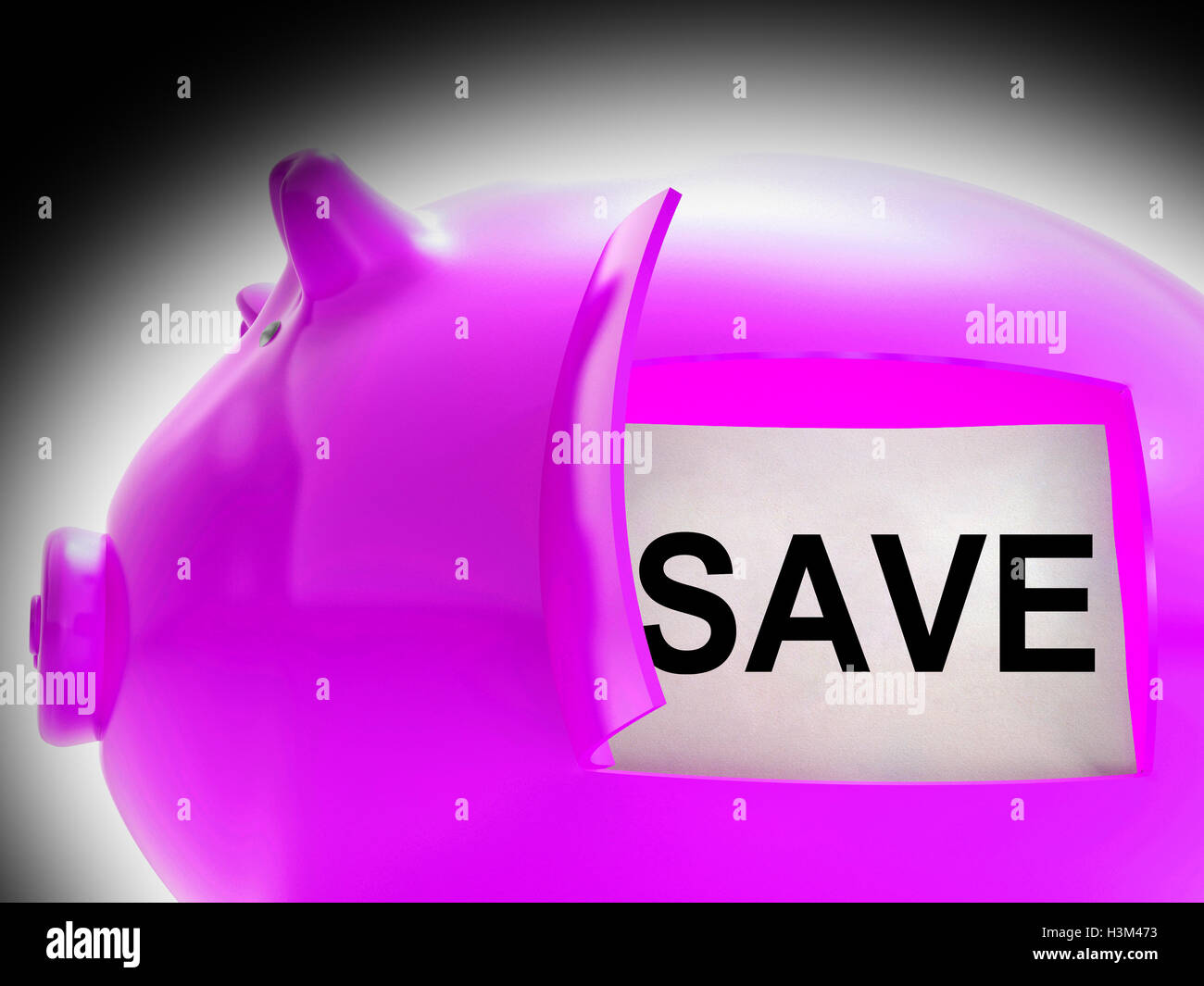 Save Piggy Bank Message Shows Savings On Products Stock Photo