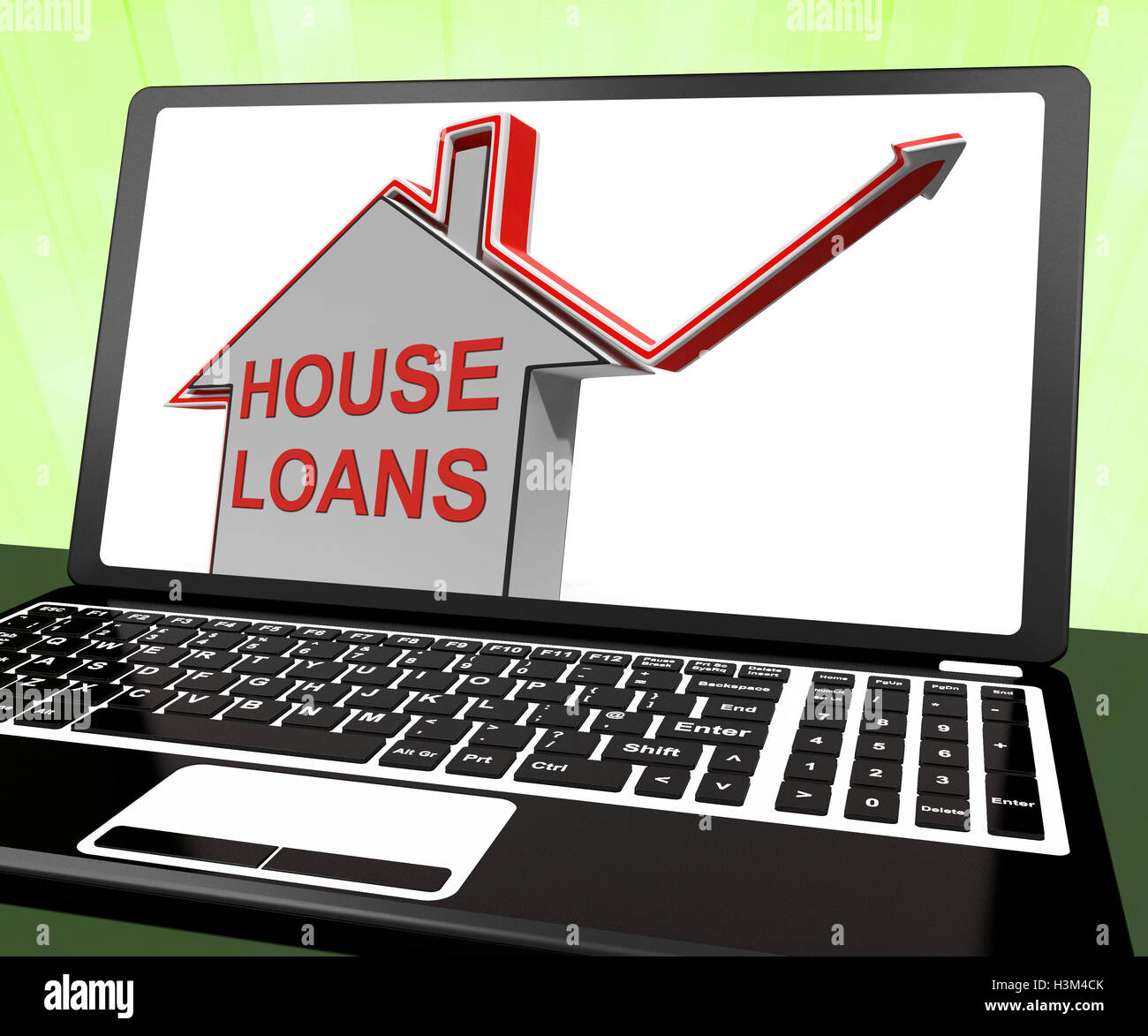 House Loans Home Laptop Means Borrowing And Mortgage Stock Photo