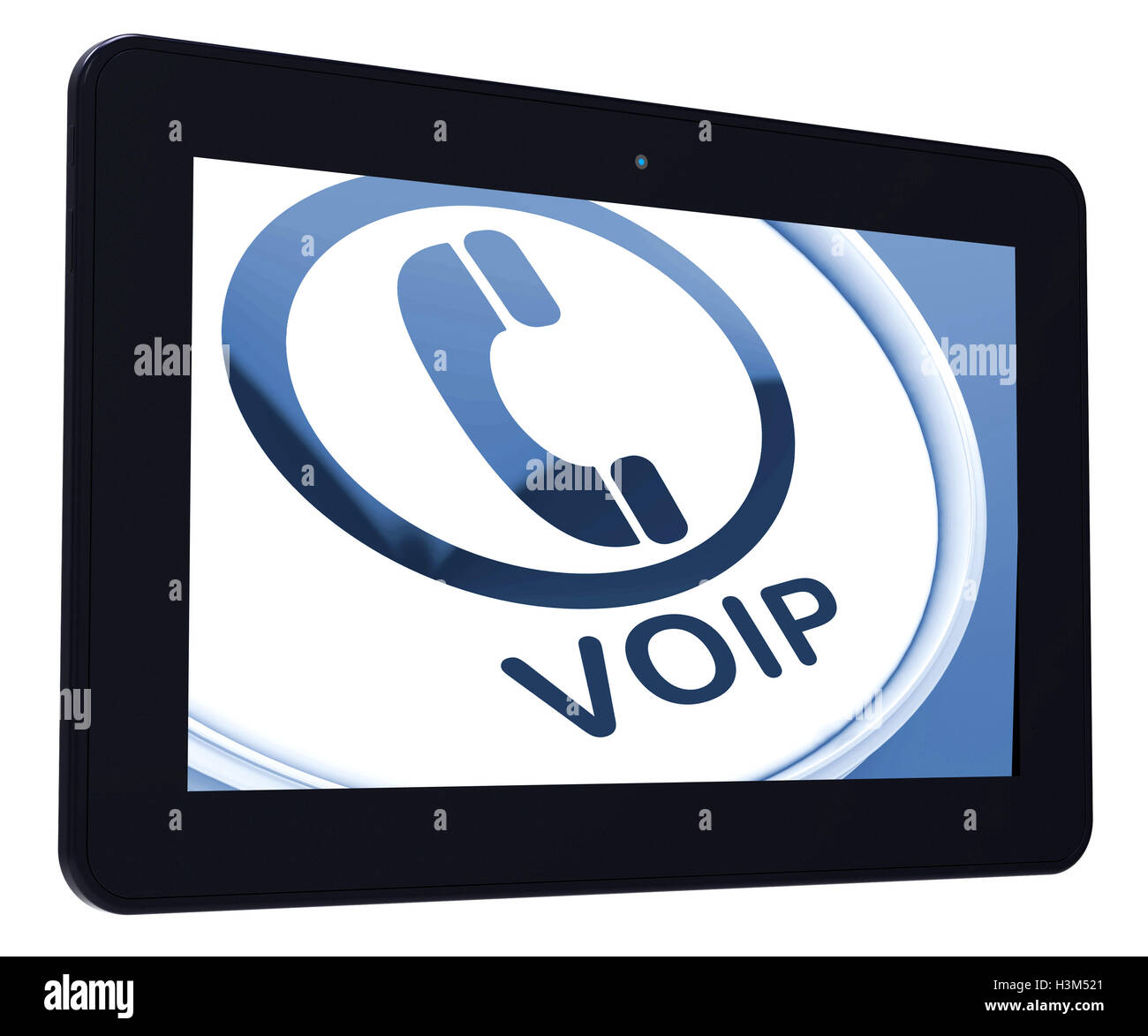 Voip Tablet Means Voice Over Internet Protocol Or Broadband Tele Stock Photo