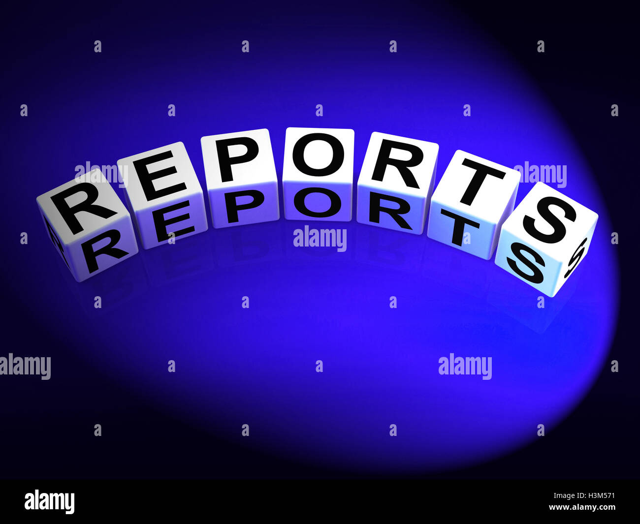 Reports Dice Represent Reported Information or Articles Stock Photo