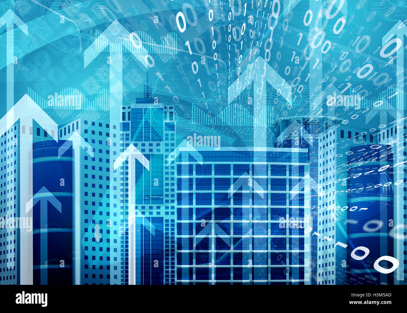 Skyscrapers with background of figures and arrows Stock Photo - Alamy