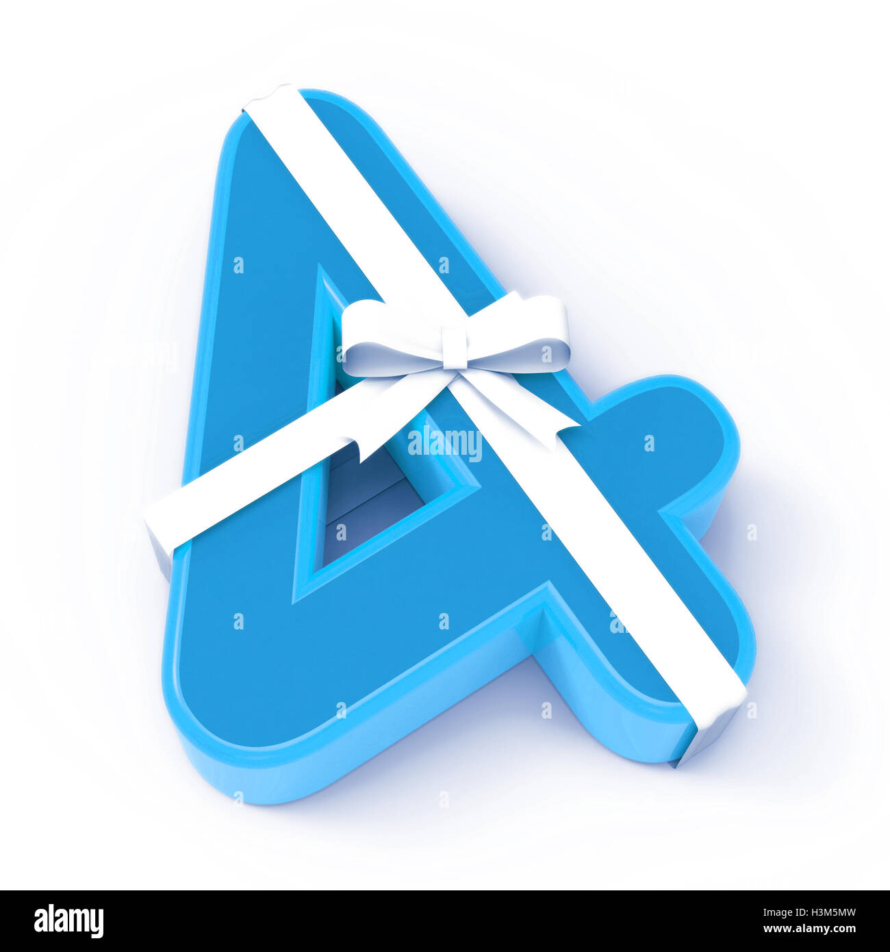 Number Four With Ribbon Displays Wishing Happiness Or Celebratin Stock Photo