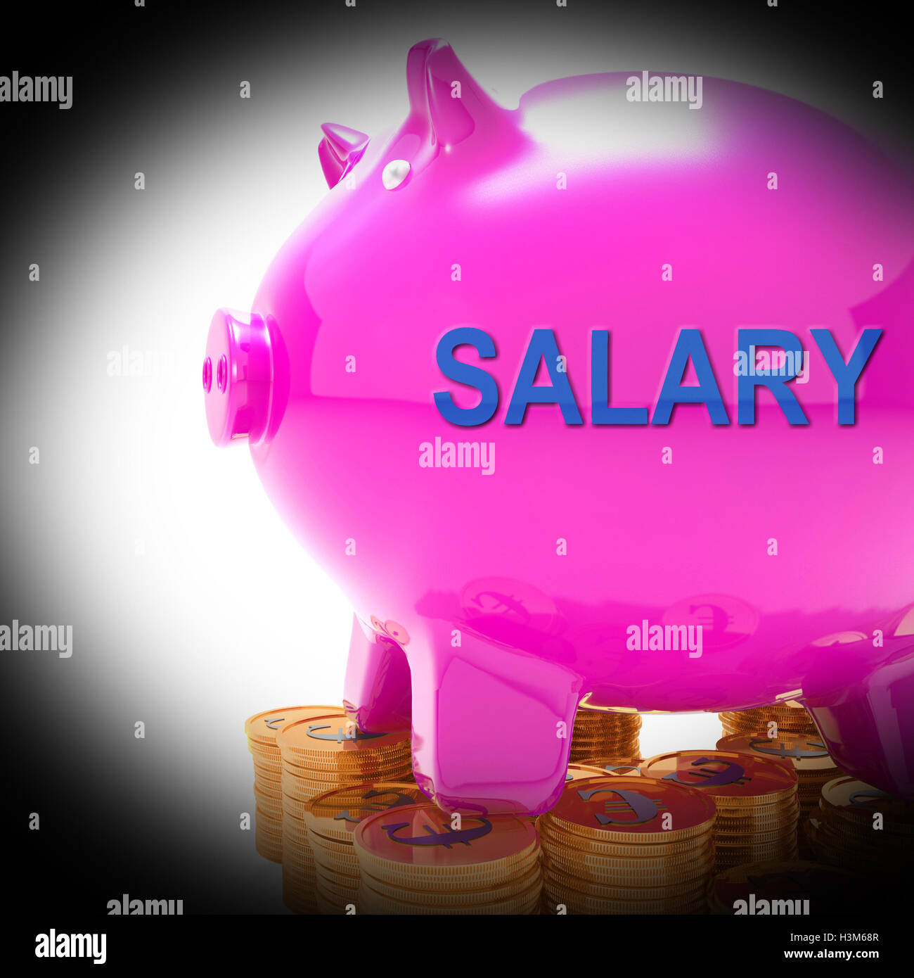 Salary Piggy Bank Coins Means Payroll And Earnings Stock Photo