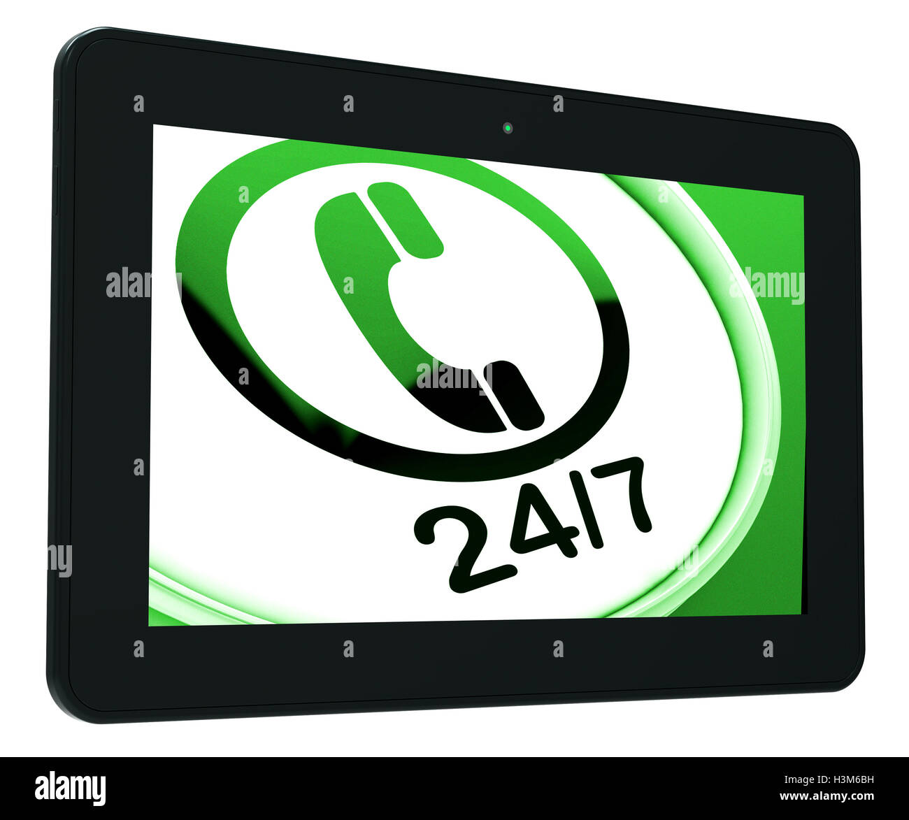 Twenty Four Seven Tablet Shows Open 24/7 Stock Photo