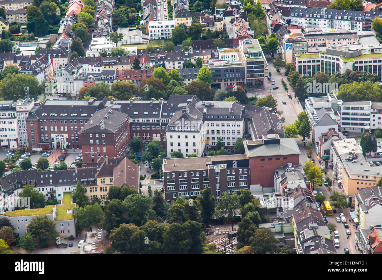 Areal shot of the city of Essen, Germany, city center, downtown area, Ruettenscheid city district, Stock Photo