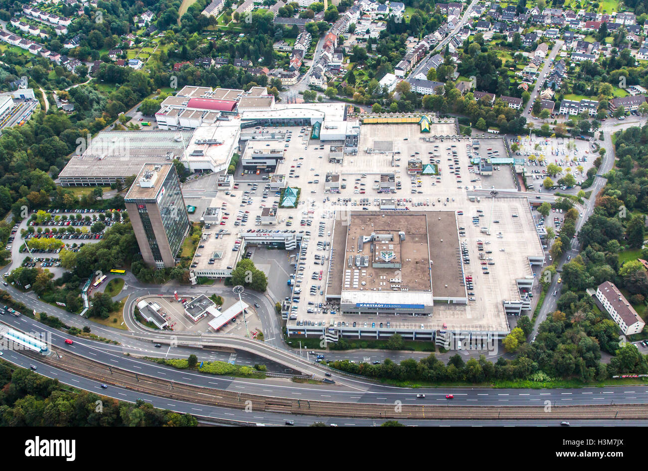 Areal view of Rhein-Ruhr-Center, a shopping center in Mülheim an der Ruhr, Germany, Stock Photo
