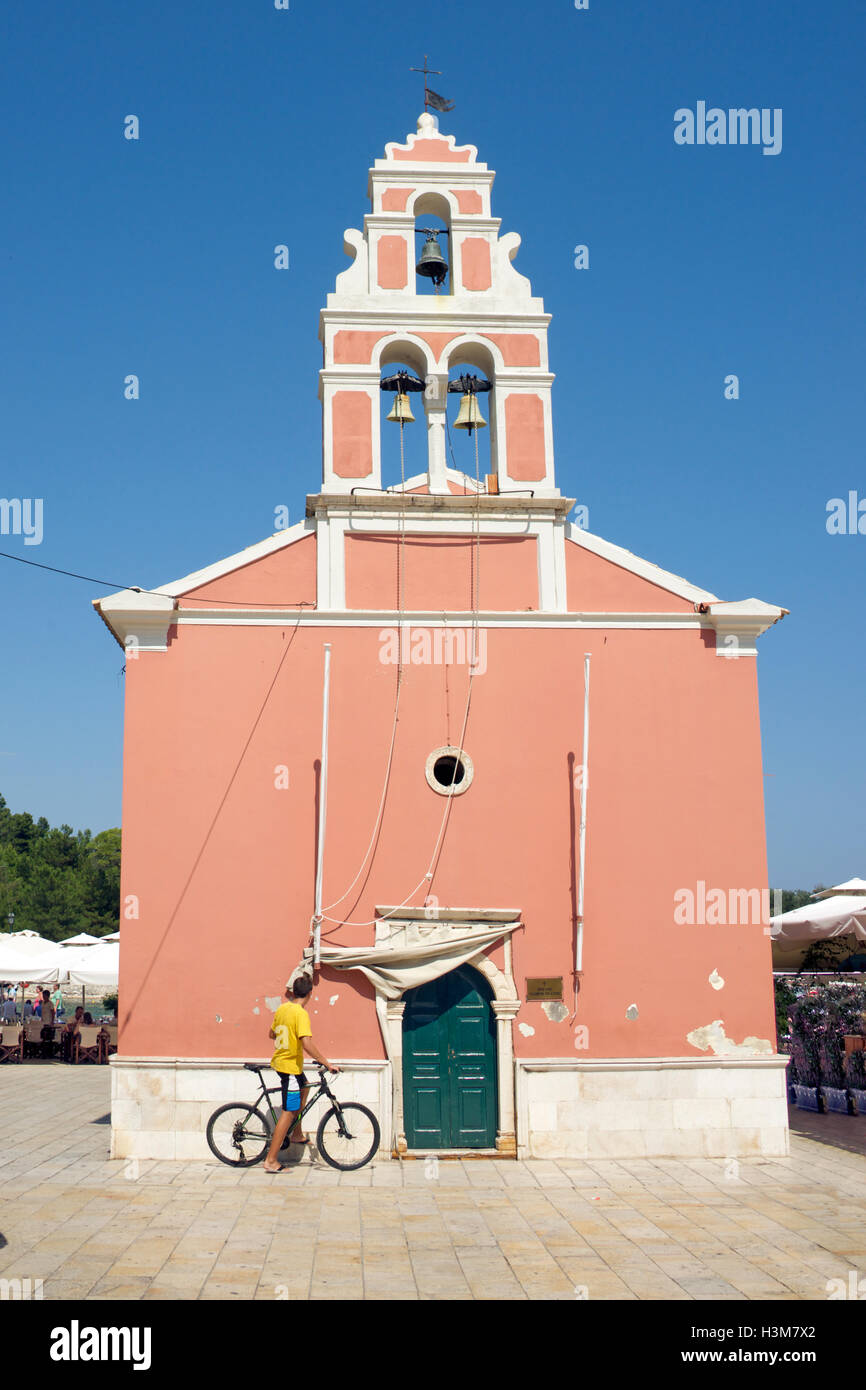 Greek Orthodox Church main Square Gaios Paxos Ionian Islands Greece Stock Photo