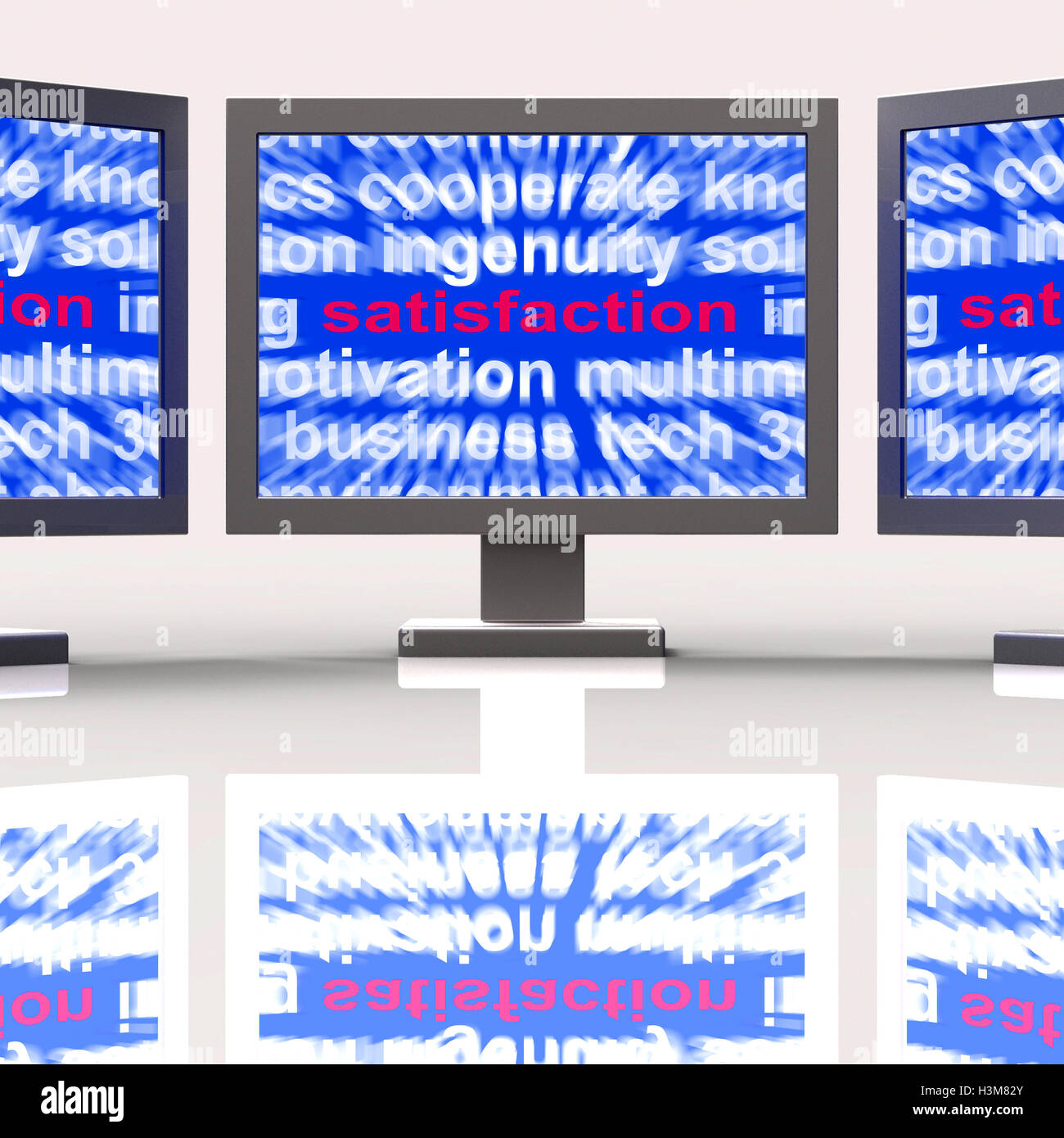 Satisfaction Monitors Shows Enjoyment Contentment And Fulfilment Stock Photo