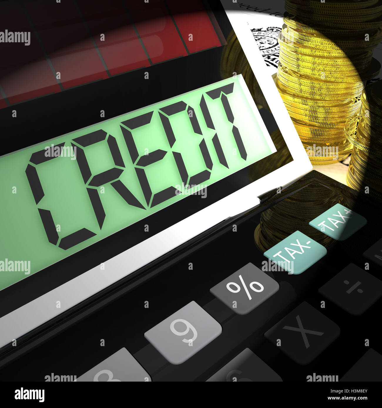 Credit Calculated Shows Financing Borrowing Or Loan Stock Photo