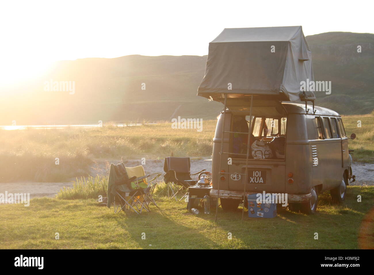 Wild Camping In Our Beat Up Old Campervan On Calgary Bay On The Isle Of Mull In The Inner Hebrides Stock Photo Alamy